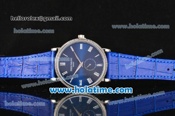 Patek Philippe Calatrava Miyota Quartz Steel Case with Roman Numeral Markers and Blue Dial - Click Image to Close